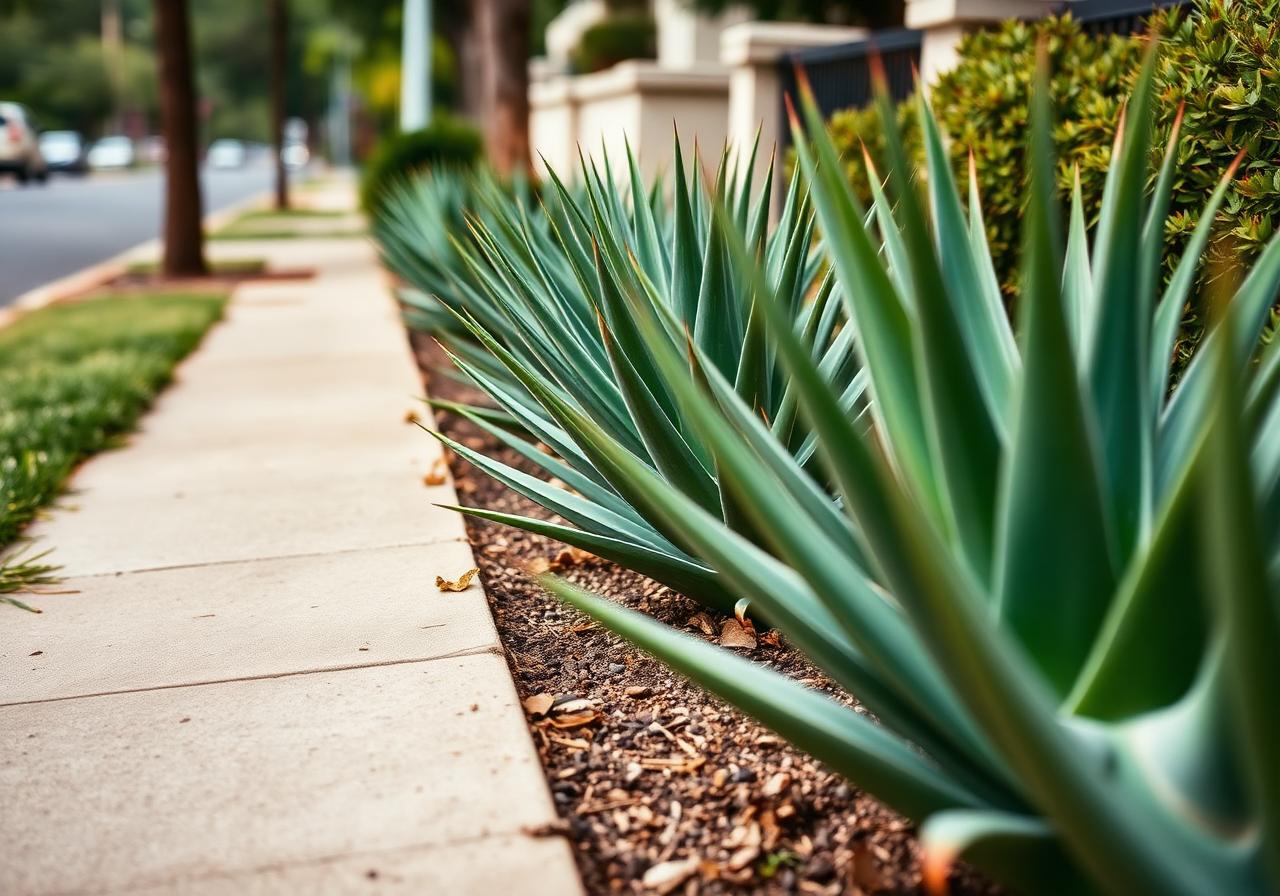 Aloes planted along a Moreleta sidewalk